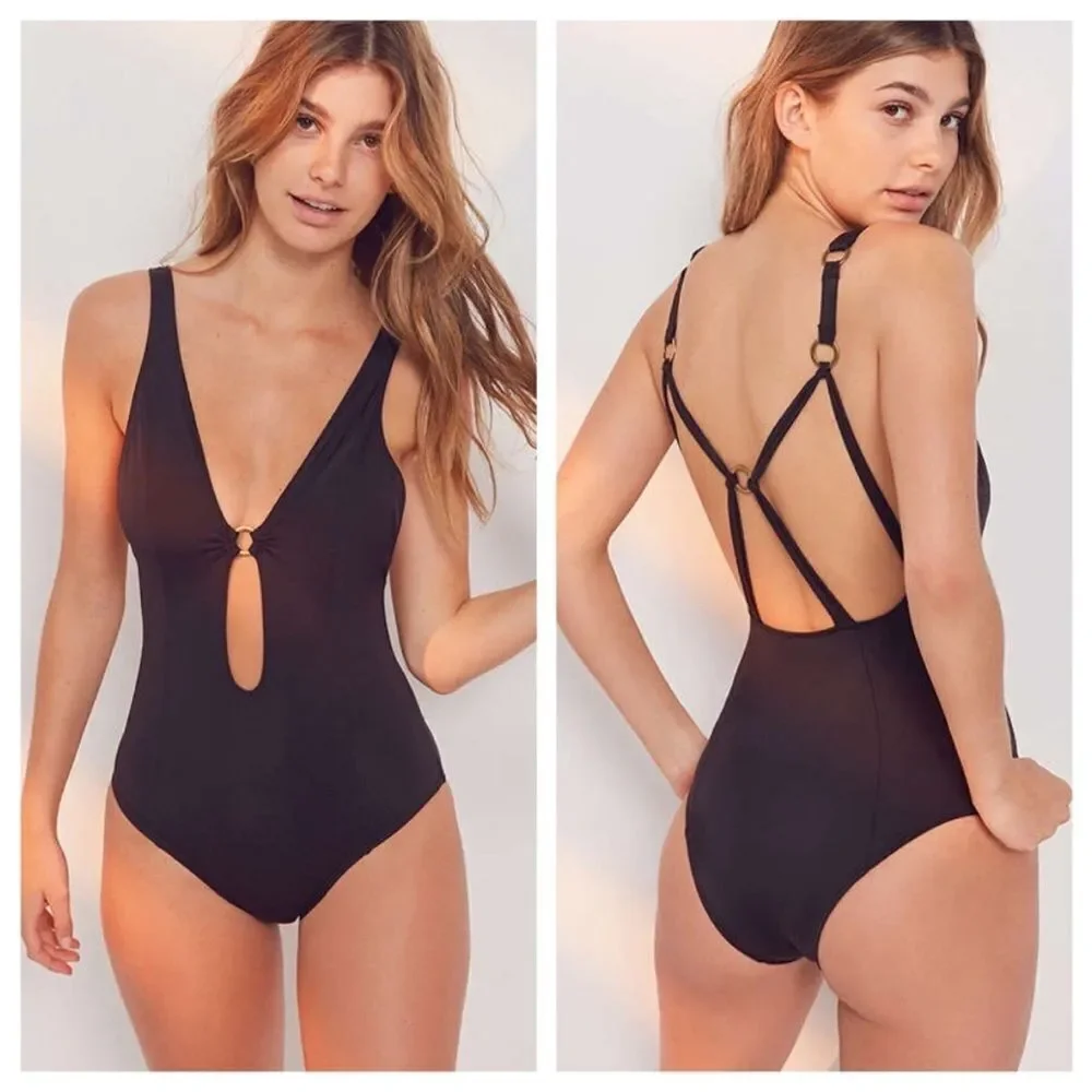 UO Under the Sun Strappy Ring The Alarm One-Piece Swimsuit in Brown Size S